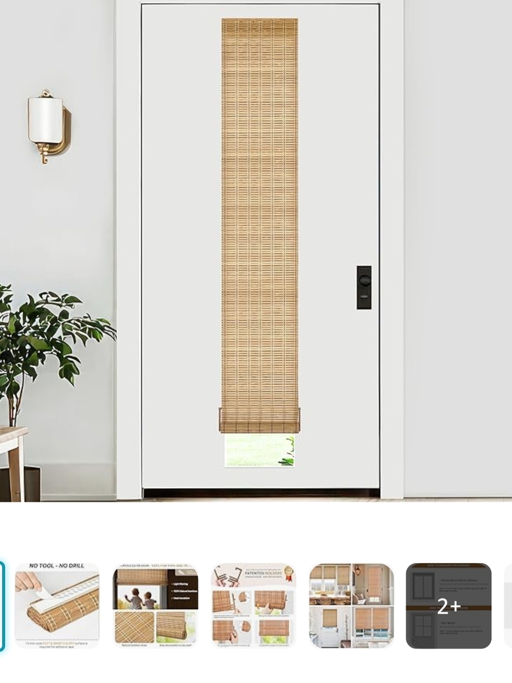 12x70 Inch No Tools No Drill Bamboo Roller Shades (2)